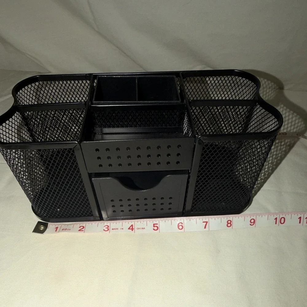 BLACK MESH DESK OFFICE ORGANIZER  PEN/PENCIL HOLDER POST IT NOTE AND DRAWER